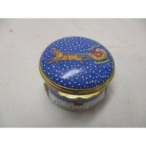 Enamel Box, Halcyon Days, Christmas‎ 1986, Snuff Pill Jewelry Trinket English